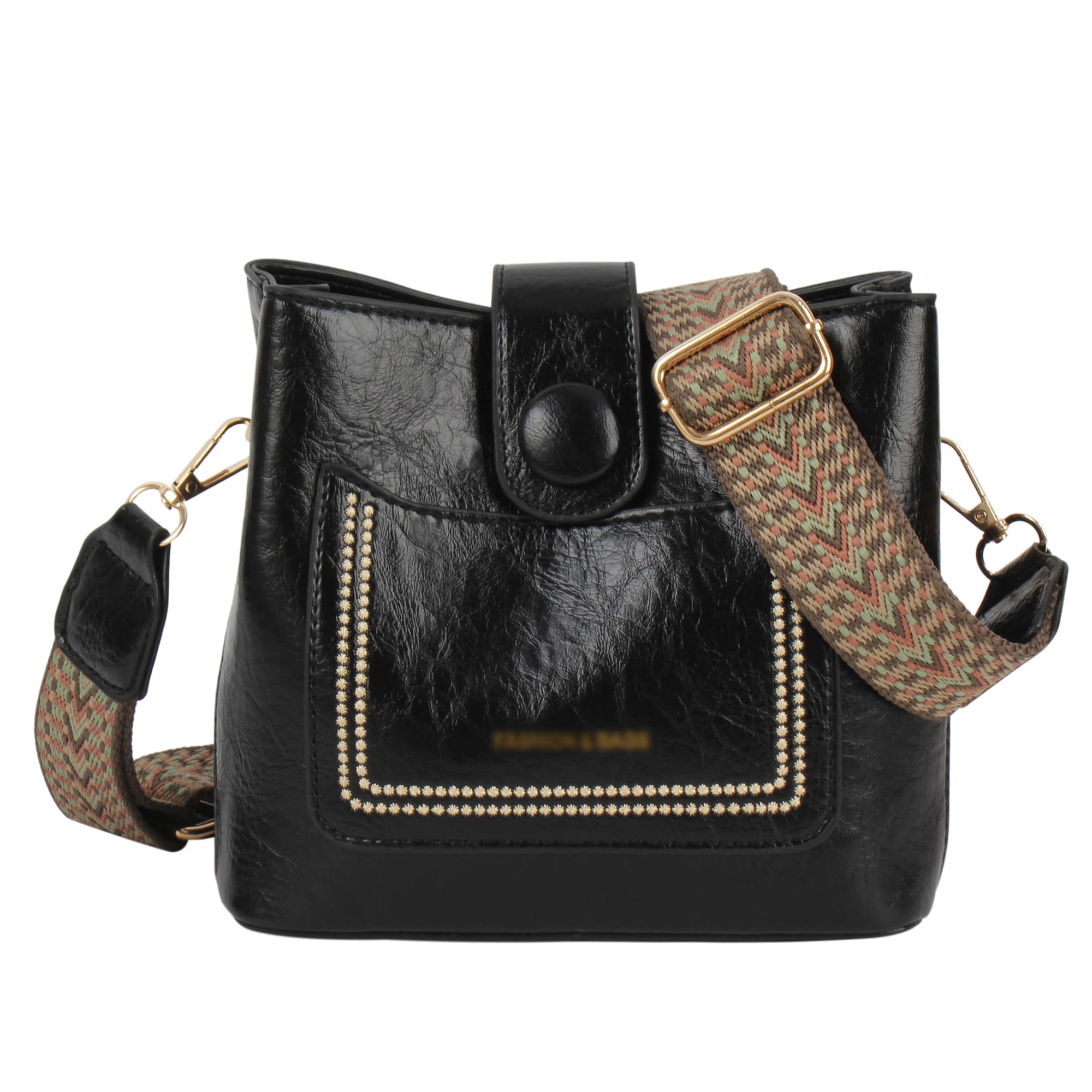 ZLM BAG US Women Vintage Crossbody Shoulder Bag Pu Leather Bucket Hobo Bag Multipockets Handbag Purse with Guitar Strap