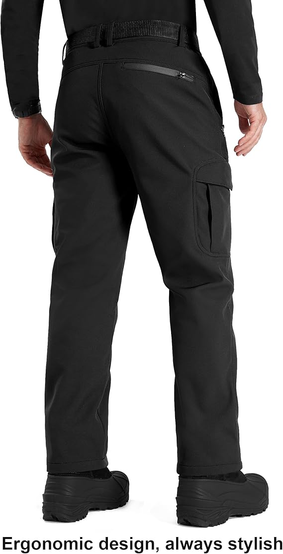 FREE SOLDIER Men's Outdoor Softshell Fleece Lined Cargo Pants front view
