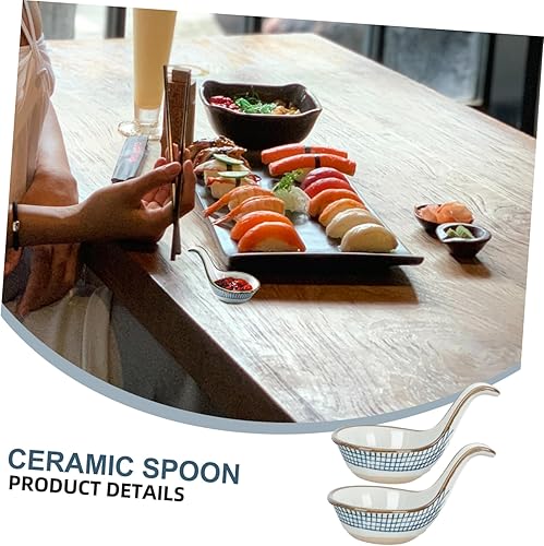 Miniatura 8 de Angoily Cuchara de caviar de cerámica elegante, 2 piezas, plato de condimento, elegante cuenco de refrigerio, material de grado alimenticio, fácil