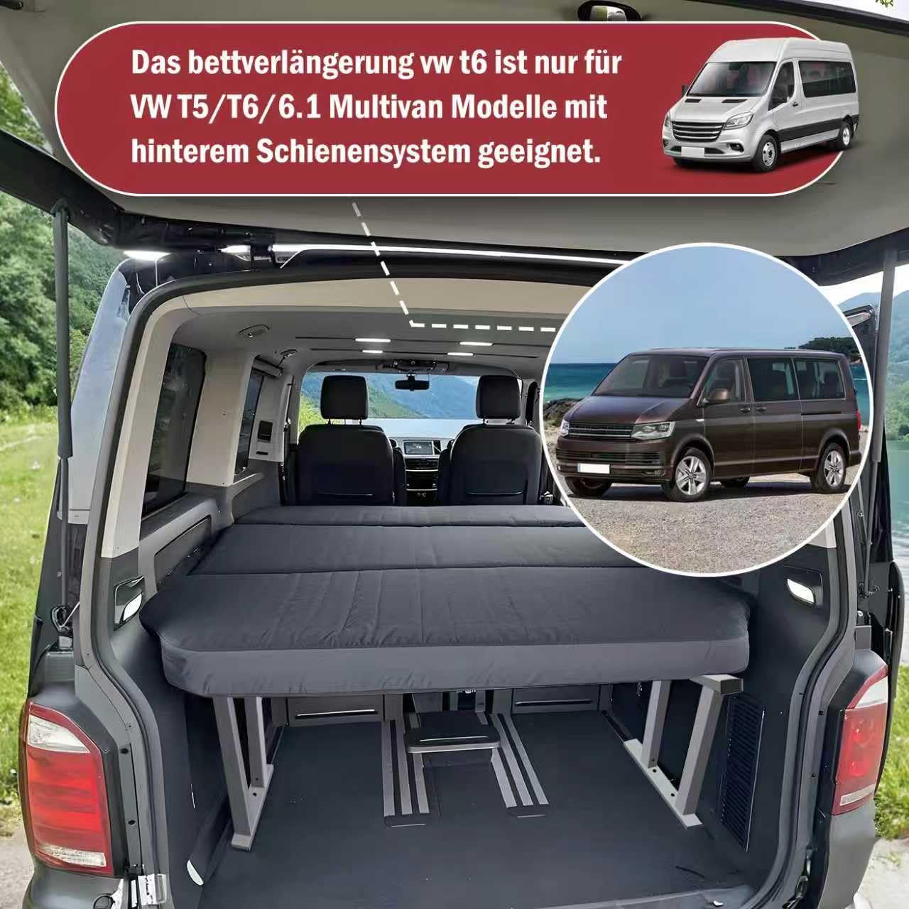 Rama łóżka do VW Multivan T5/T6/6.1, wielofunkcyjna rama łóżka, rozszerzenie łóżka VW T5/T6/6.1, pasuje do Multiflexboard, stelaż łóżka VW Bus do systemu szynowego, idealne przedłużenie łóżka i