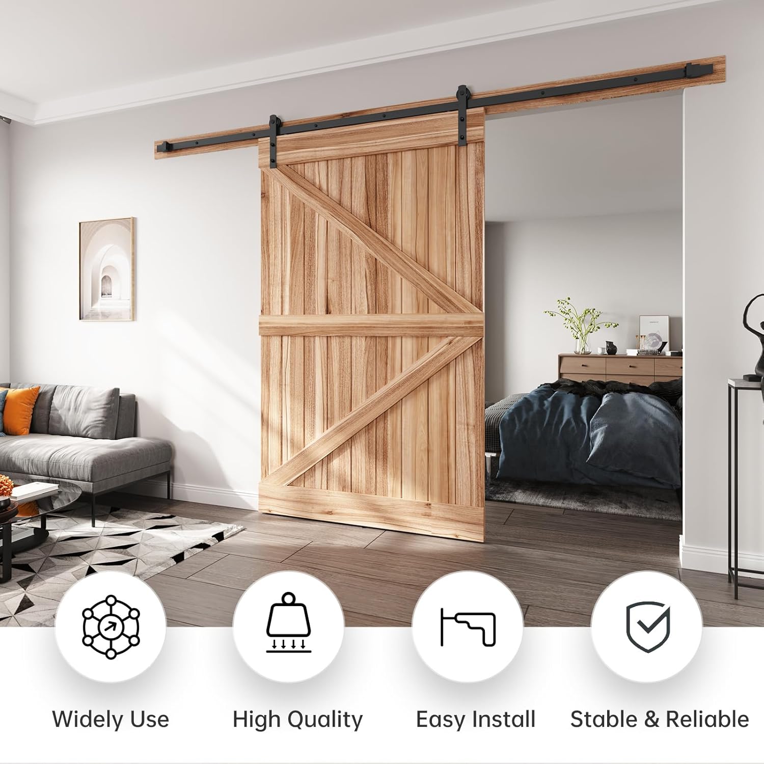 easelife 10 ft heavy duty sliding barn door hardware track kit,straight pulley,slide smoothly quietly,easy install (10ft track kit for 60" wide single door) 10ft- single door kit