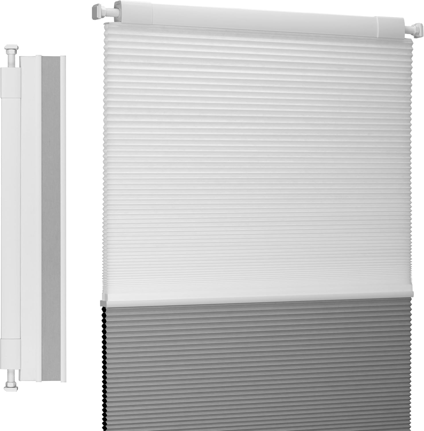 Boolegon Day and Night Cellular Shades No Tools No Drill Blinds for Window Cordless Easy to Install Honeycomb Shades Blackout&Filter Light Window Shades for Office Home, White, Custom Size