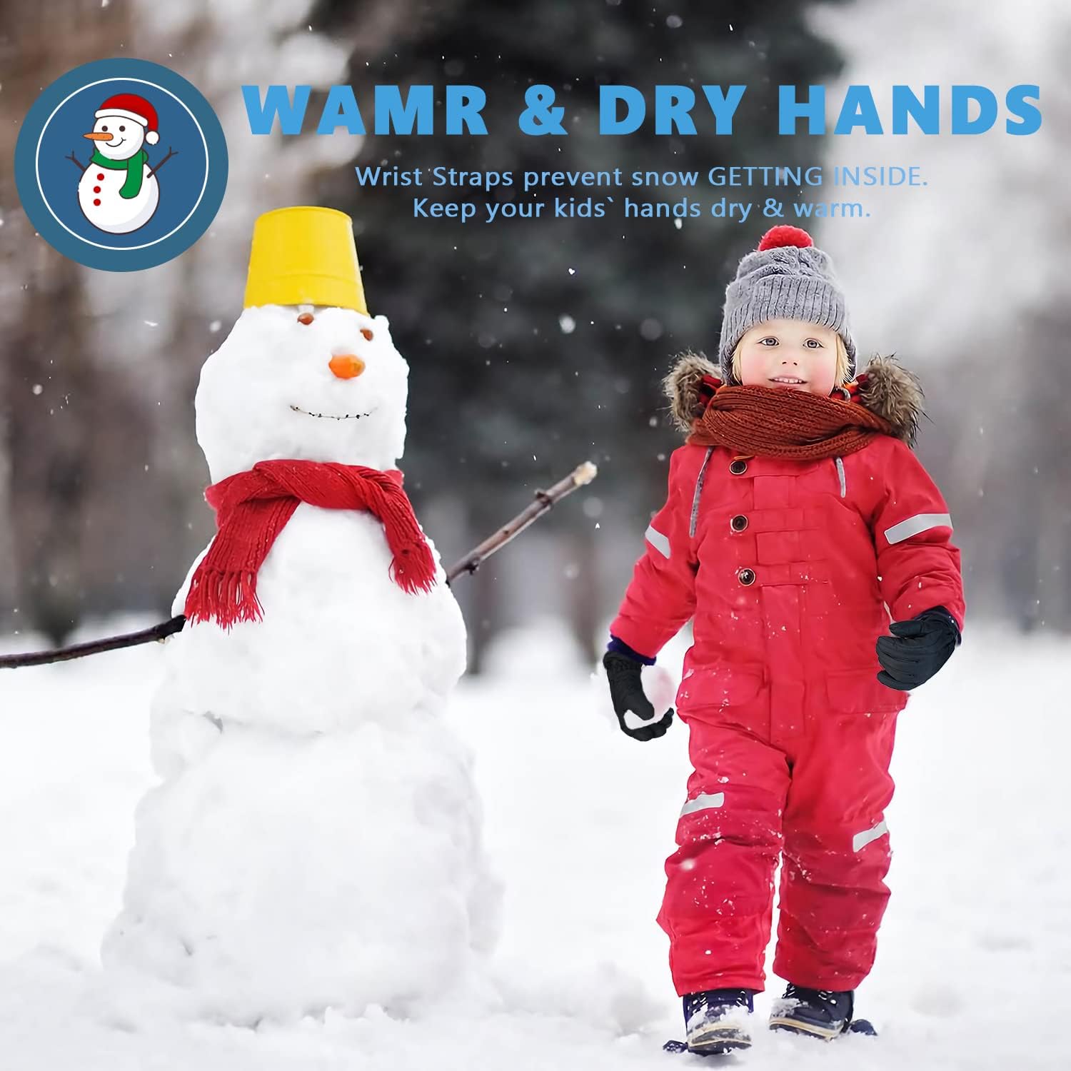 DARCHEN 3-12 Kids Snow Gloves Boys Winter Waterproof Ski Snowboarding Insulated Warm Windproof Cold Weather Sports Age Girls Years Olds
