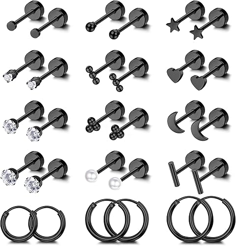 LOLIAS Small Hypoallergenic Flat Back Stud Earrings for Women Men 14K Gold Plated Surgical Stainless Steel Earring Sets Tiny Screw Back Cartilage