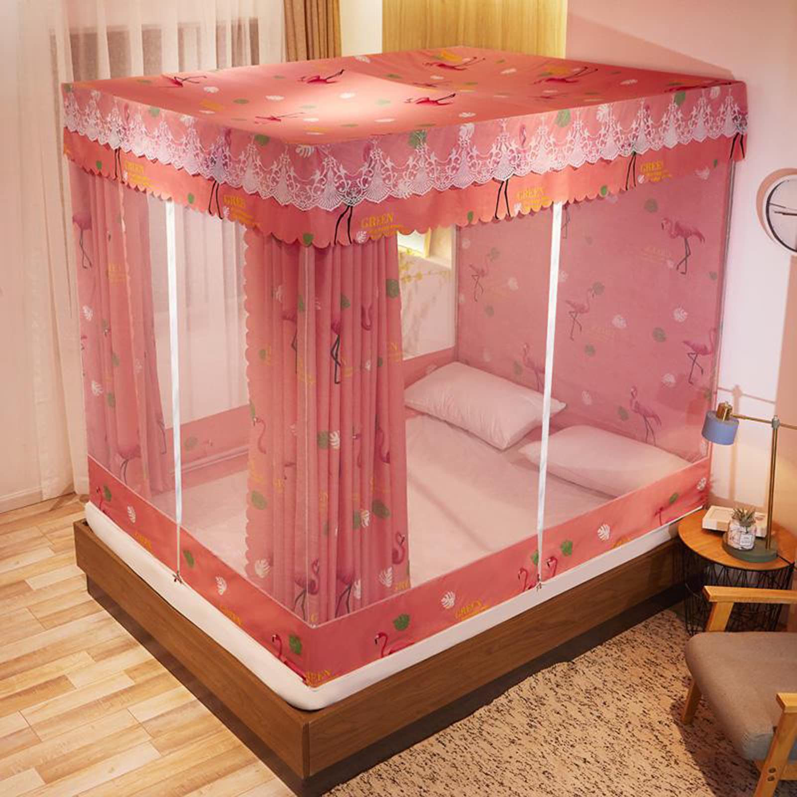 Mosquitero para cama doble de 180x200 cm con dosel naranja y estructura de acero