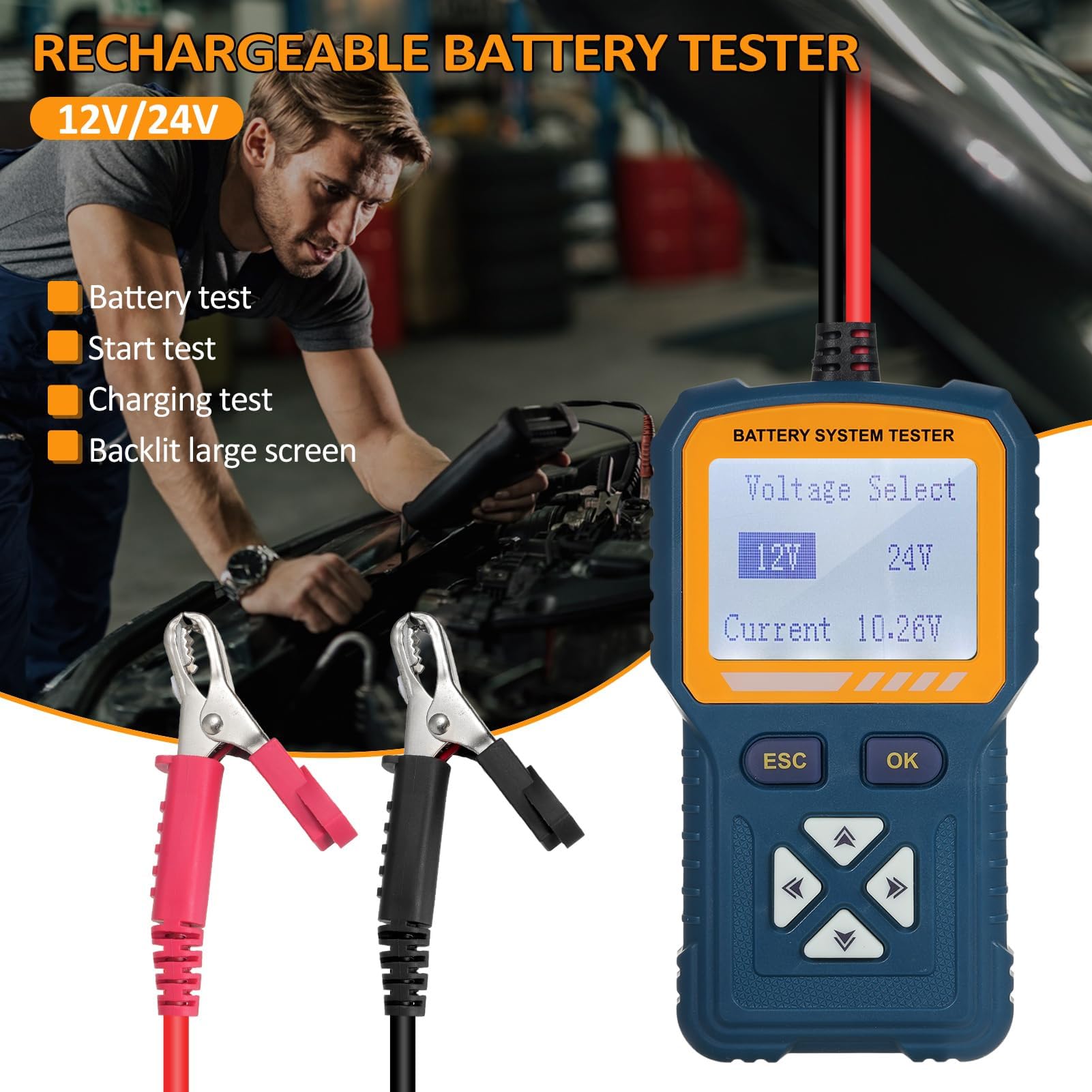 Tester per Batteria 12 V 24 V Display Digitale Tester Batteria con Risposta Rapida