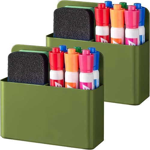 Miniatura 17 de BEYGORM Paquete de 2 soportes magnéticos de plástico para bolígrafos para refrigerador, soporte magnético para rotuladores de borrado en seco para