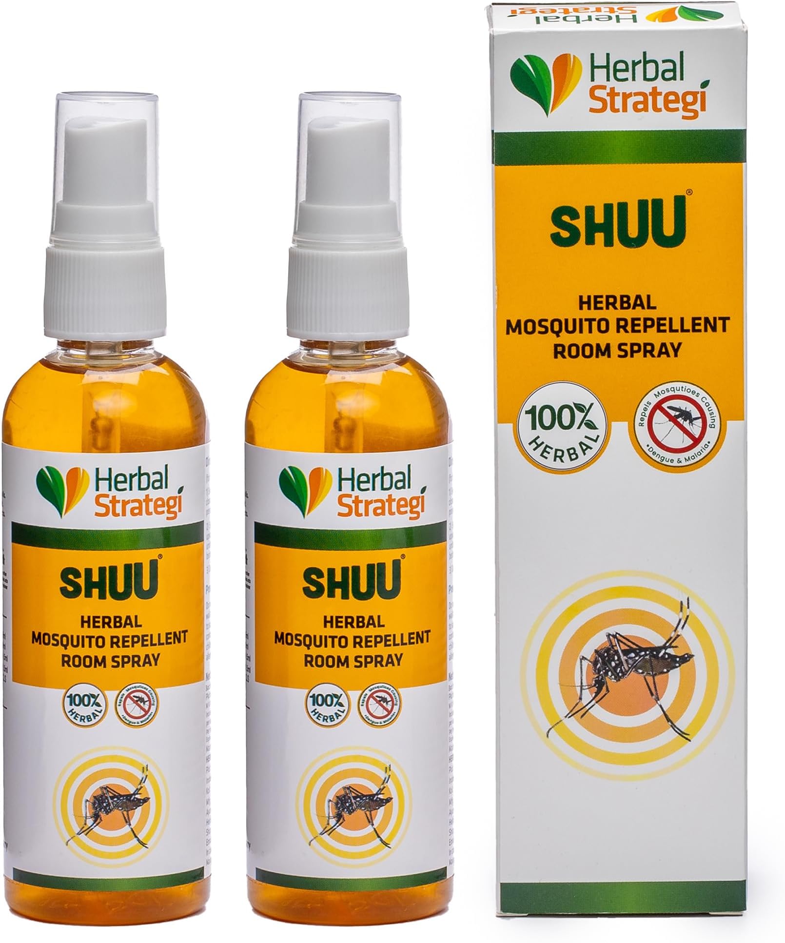Herbal Strategi Mosquito Repellent Room Spray - 100ml (Pack of 2) | Effective against mosquitoes causing Dengue Zika Chikungunya | 100% Herbal and Chemical free | Baby and Pet safe | Ayush certified