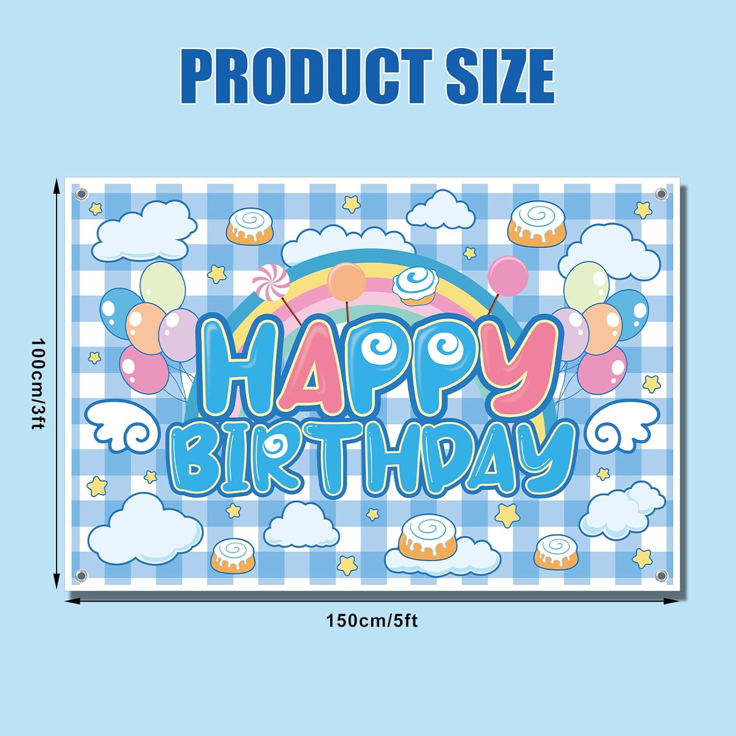 Kawaii Birthday Decorations, 5x3ft Cute Cartoon Doggie Blue Theme Happy Birthday Banner Backdrop for Girls Kids Baby Shower Party Supplies Photo Props - Image 2
