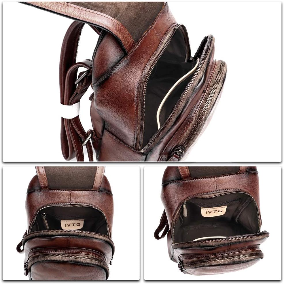 IVTG Genuine Leather Backpack for Women Shoulder Bag Fashion Designer Back Bag Classical Rucksack Casual Daypack (Coffee)