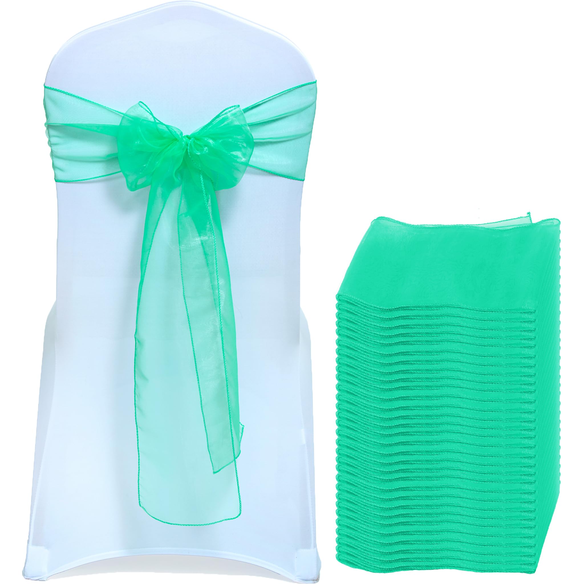 EDecor Pack of 25 Organza Chair Sashes for Wedding & Party Decorations – Reusable Sheer Chair Bows Tie Back for Banquet Chairs, Bridal Shower, Birthday, Reception Event Styling Décor - Mint