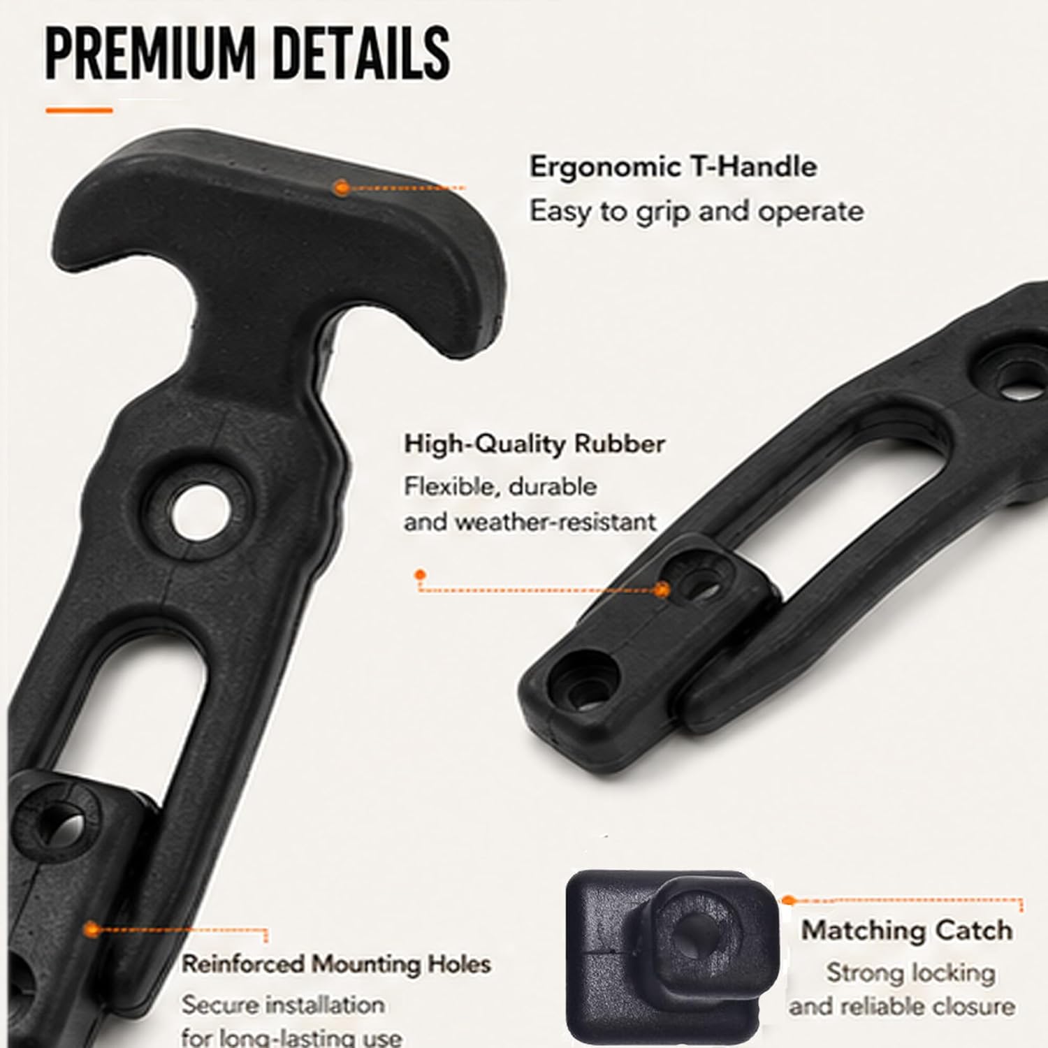 Rubber Flexible T-Handle Hasp Draw Latch for Tool Box, Cooler, Golf Cart or Engineering Machine Hood (Black, 2 PCS)