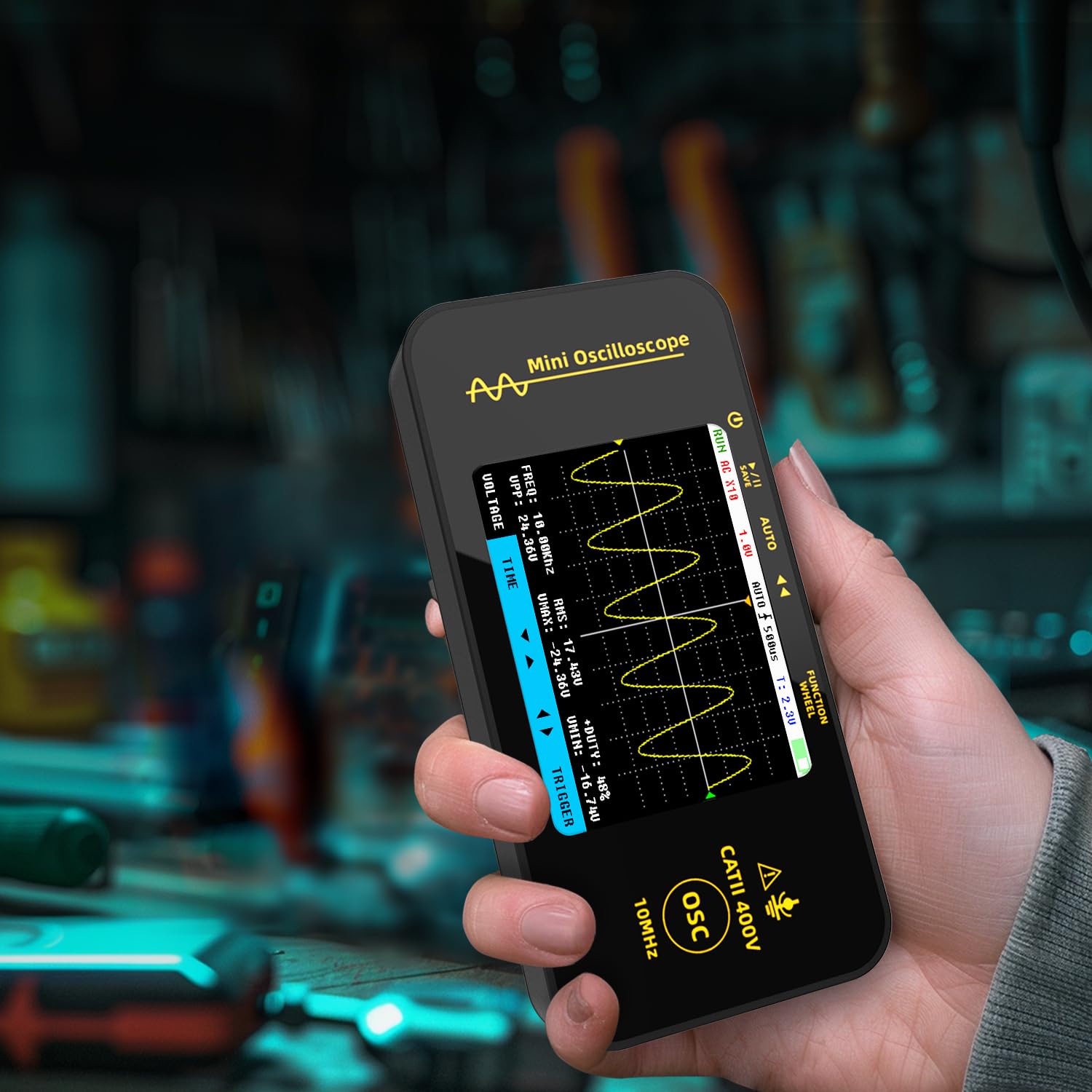 BSIDE OT3 Handheld Digital Oszilloskop Klein Mini 10MHz Bandbreite 48MSa/s Abtastung Tragbares Oszilloskop Wiederaufladbar Ultraschlank mit 3.2 Zoll Full View Farb-LCD für KFZ Audio Elektronik