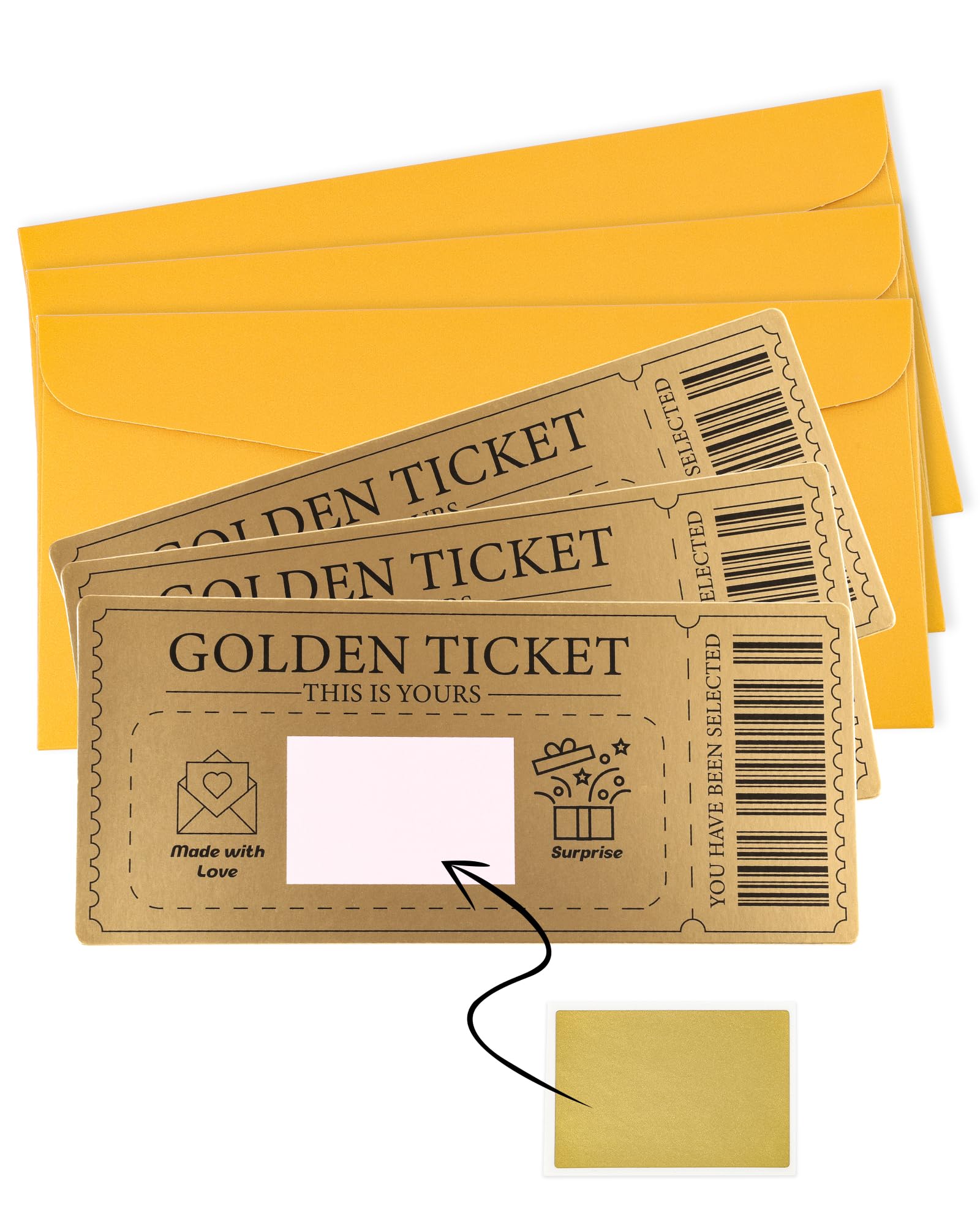 Acual 3 Pcs Golden Ticket Scratch-off Cards with Envelopes,Scratch & Reveal Surprise Ticket for Writing Your Own Special for Birthday, Gifts for Girlfriends,Wives,Valentine's Day Cards