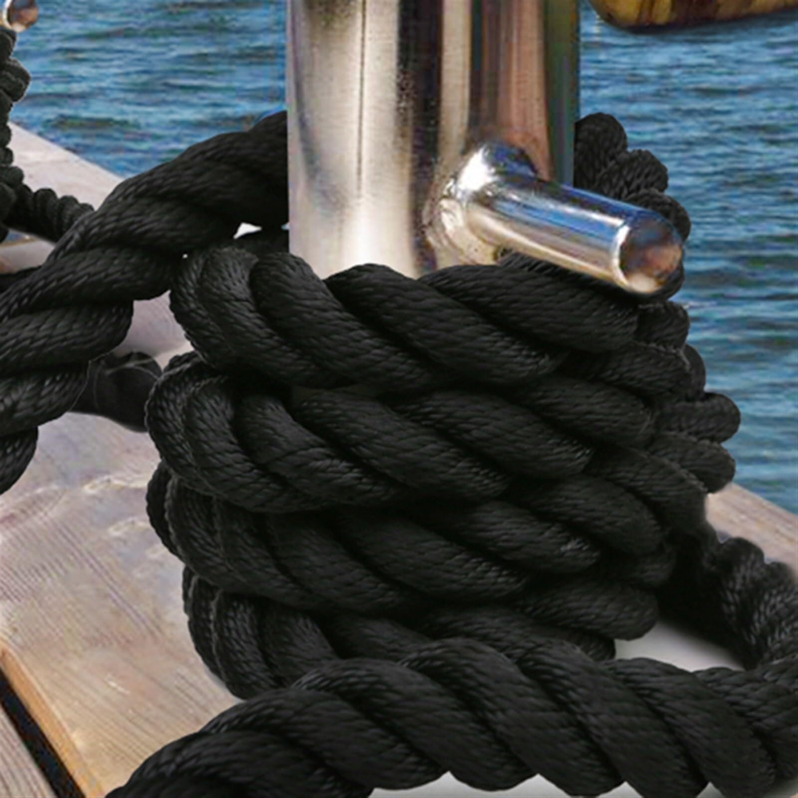 10m Amarre Bateau Boucle Epissée 3 Brins Noir(12mm)