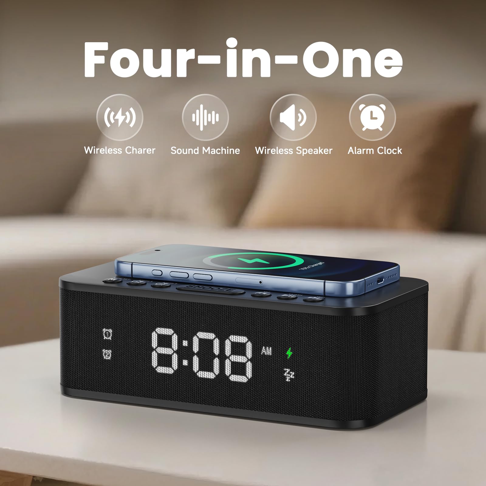 Reloj despertador digital AUX USB, Bla123