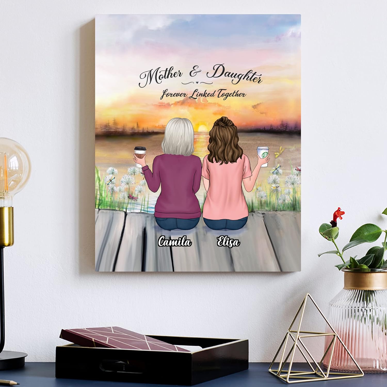 Gossby Custom Mom Wrapped Canvas - Custom Gift from Daughters with Design, Name - Mother Daughter Art Gifts - Mothers Day, Christmas, Birthday Mom Gift - Mother Daughter Forever Linked Together