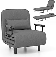 Vista 10 de KOMFOTT Silla convertible, silla de dormir con respaldo ajustable de 5 posiciones y almohada lumbar, 2 patas de metal ocultas y 2 ruedas
