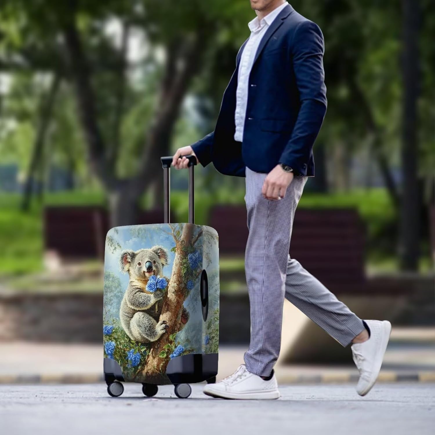 Koala Luggage Cover for Suitcase Elastic Suitcase Cover Protector, Carry on Luggage Sleeve Anti-Scratch Travel Essential Baggage Case with Zip Fit 18-32 Inch, Cute