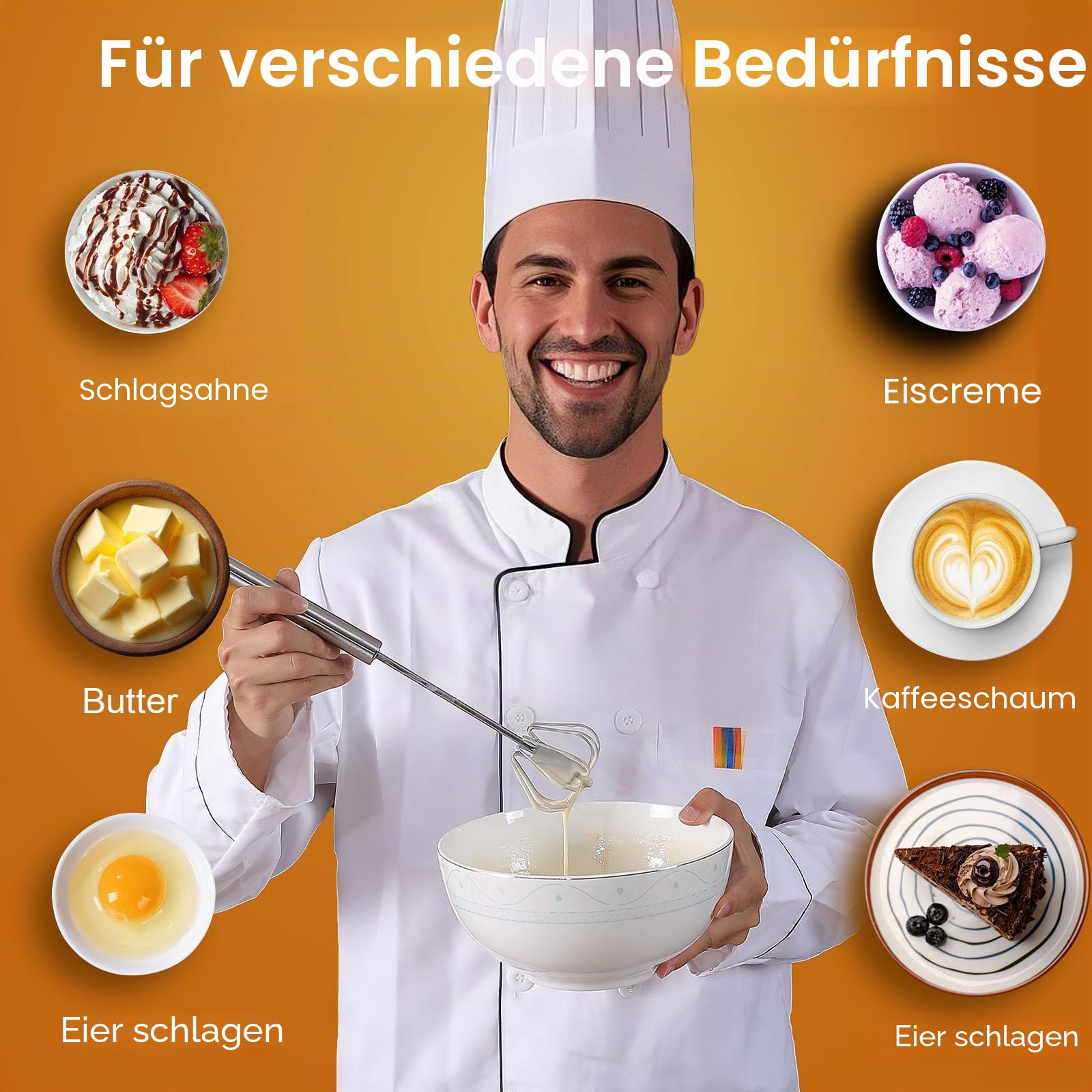 Halbautomatischer Schneebesen aus Edelstahl, 2026 Neuer Edelstahl-Eischneebesen Hand-Drück-Rotations-Schneebesen-Mixer, Hand-Drück-Mixer-Rührwerkzeug zum Kochen Küche Zuhause Ei Milch (25,4 cm)