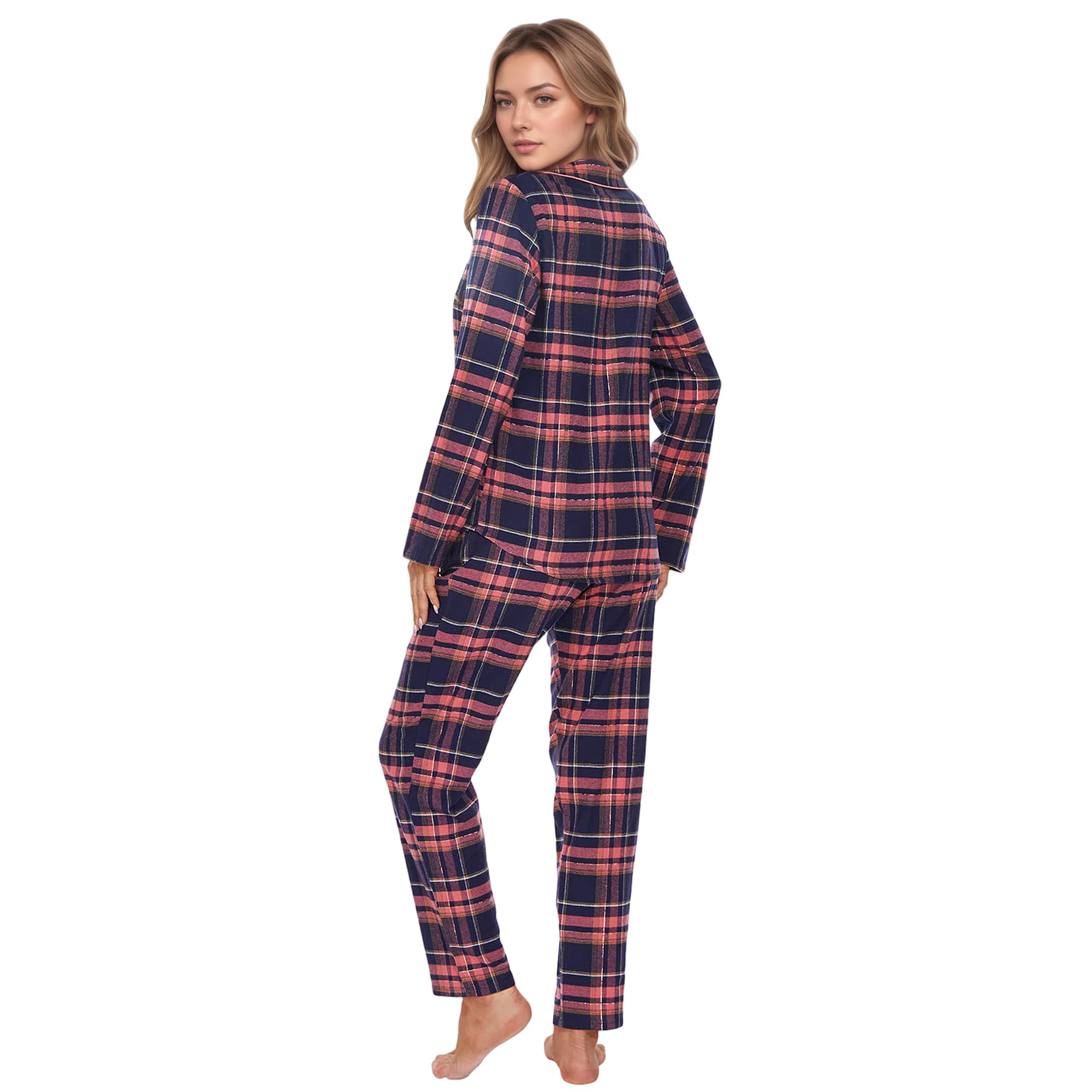 Mnemo Home Pijama largo de franela para mujer 100% algodón de franela