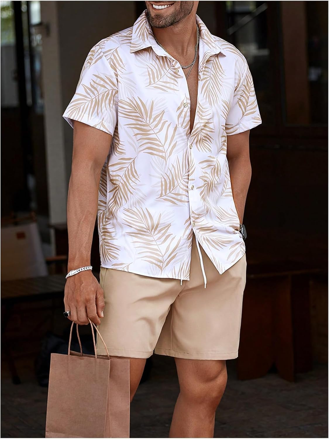 WDIRARA Men's Hawaiian Matching Set Summer Beach 2 Piece Outfits Tropical print Shirts and Shorts - Image 2