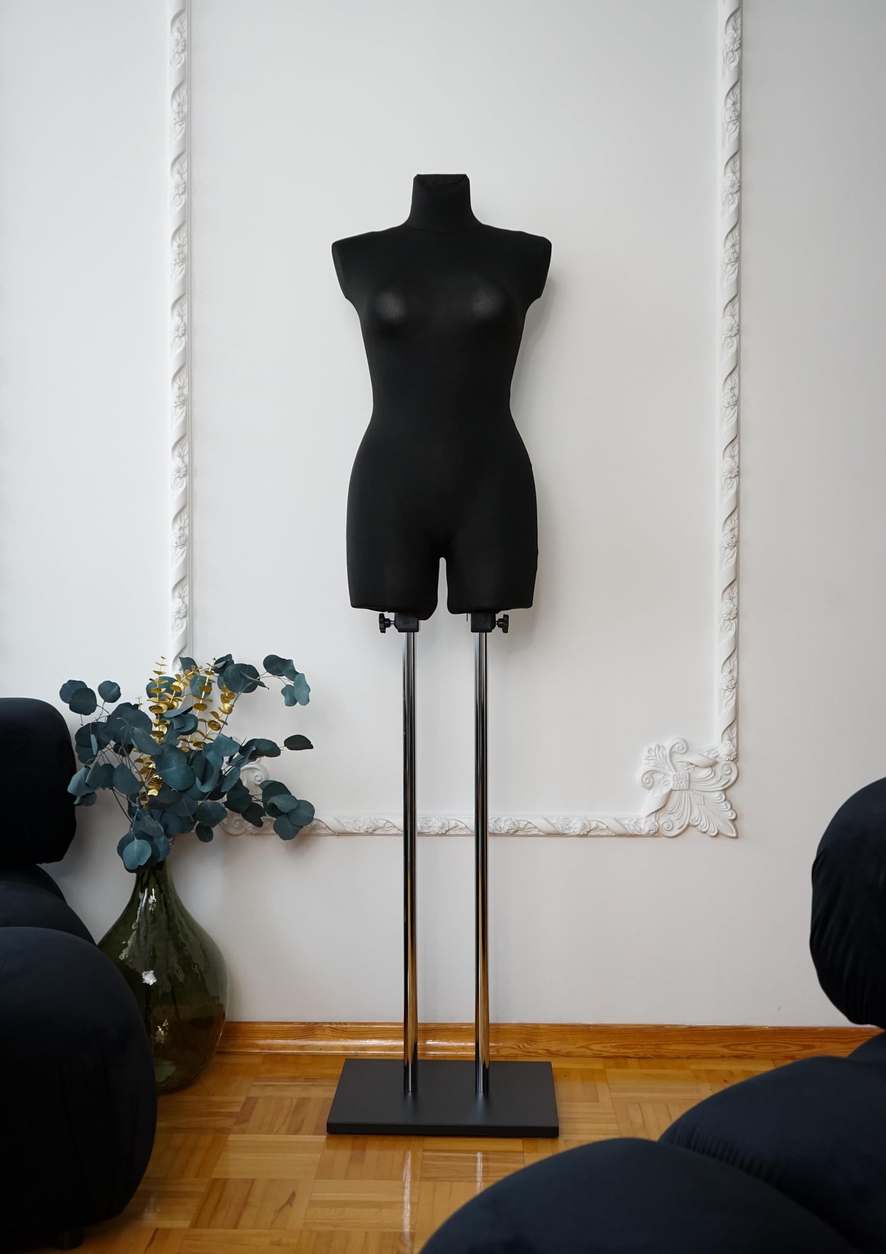 Manichino da Sartoria Donna, Mannequin da Tailleur Femminile, Rivestimento Nero (S/M)