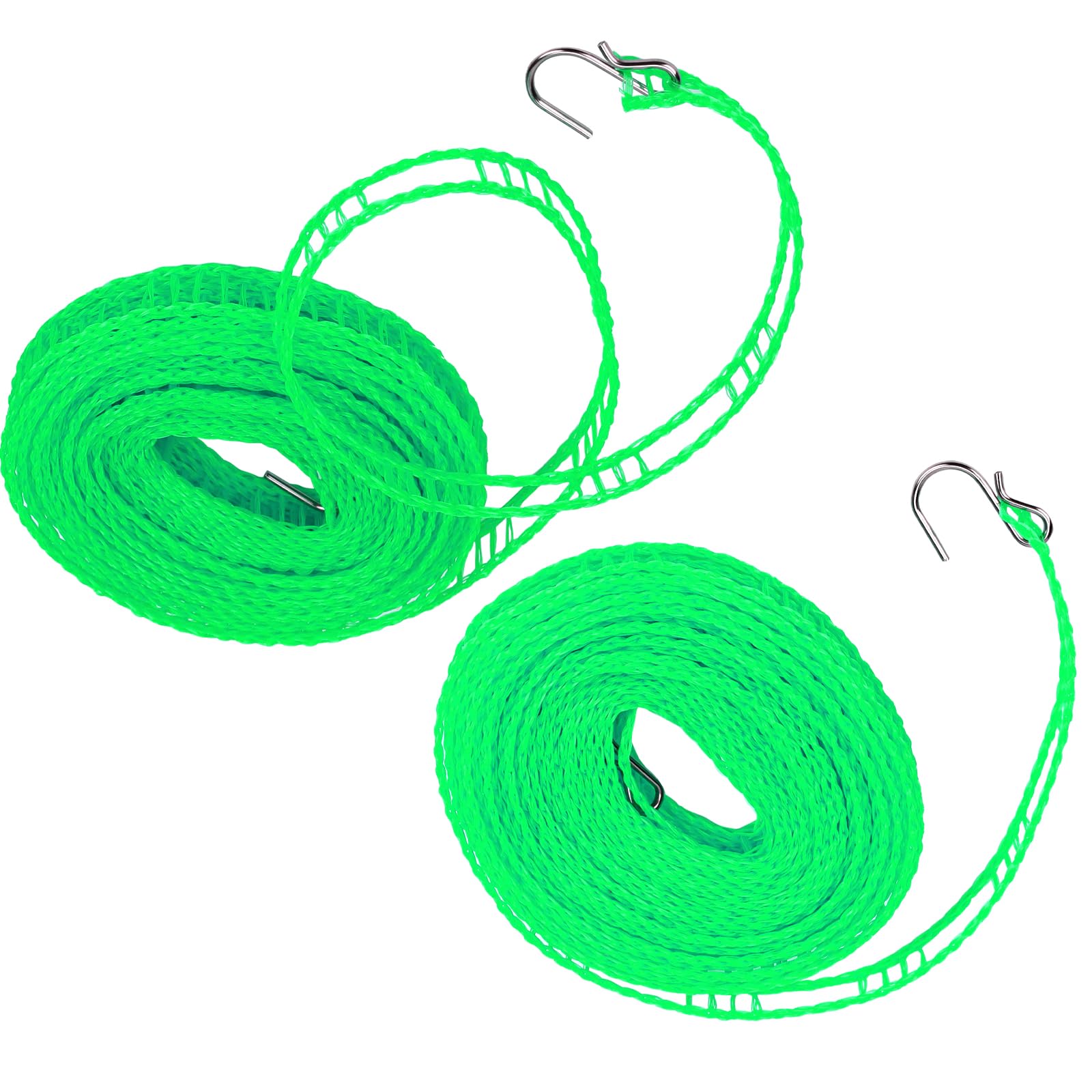 2 Pack Portable Clothesline Windproof Clothes Line with Hooks Travel Clothesline 5m/16.4ft Clothes Line Non-Slip Nylon Clothesline for Hanging Clothes Outside(Green)