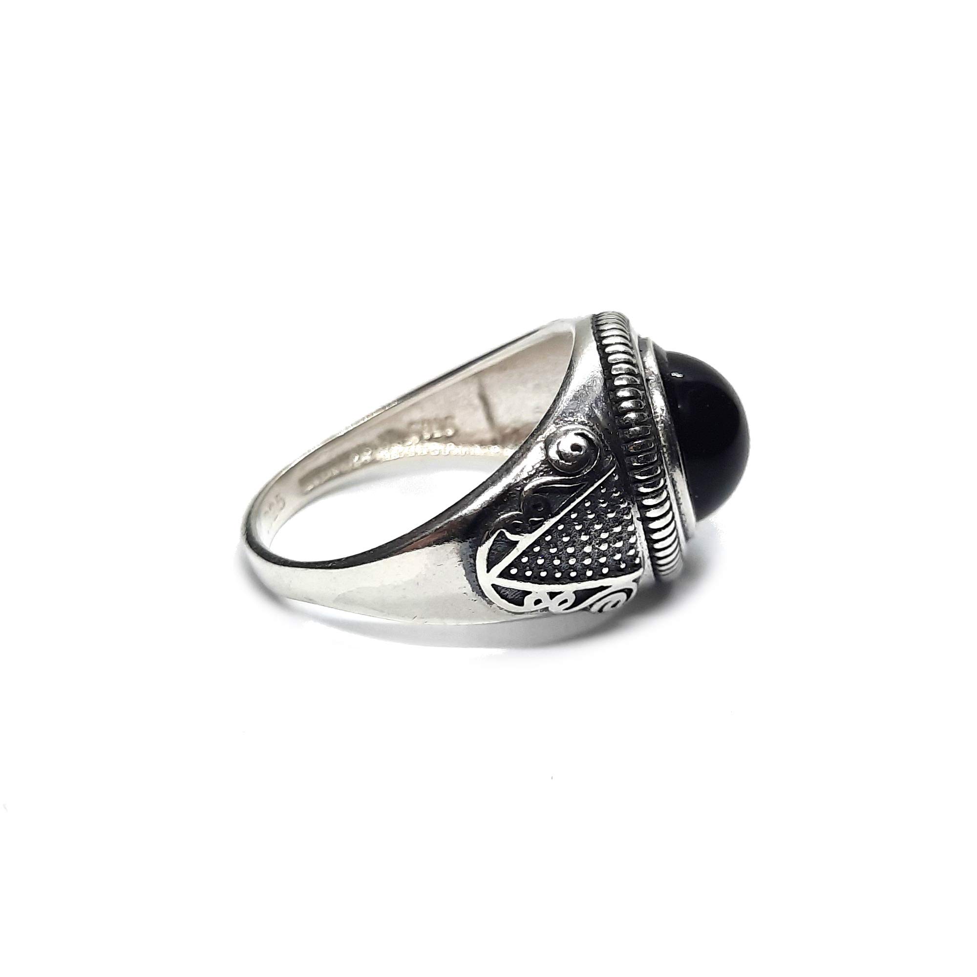 Anello da uomo in argento sterling con 10mm onice nero autentico solido marchiato 925