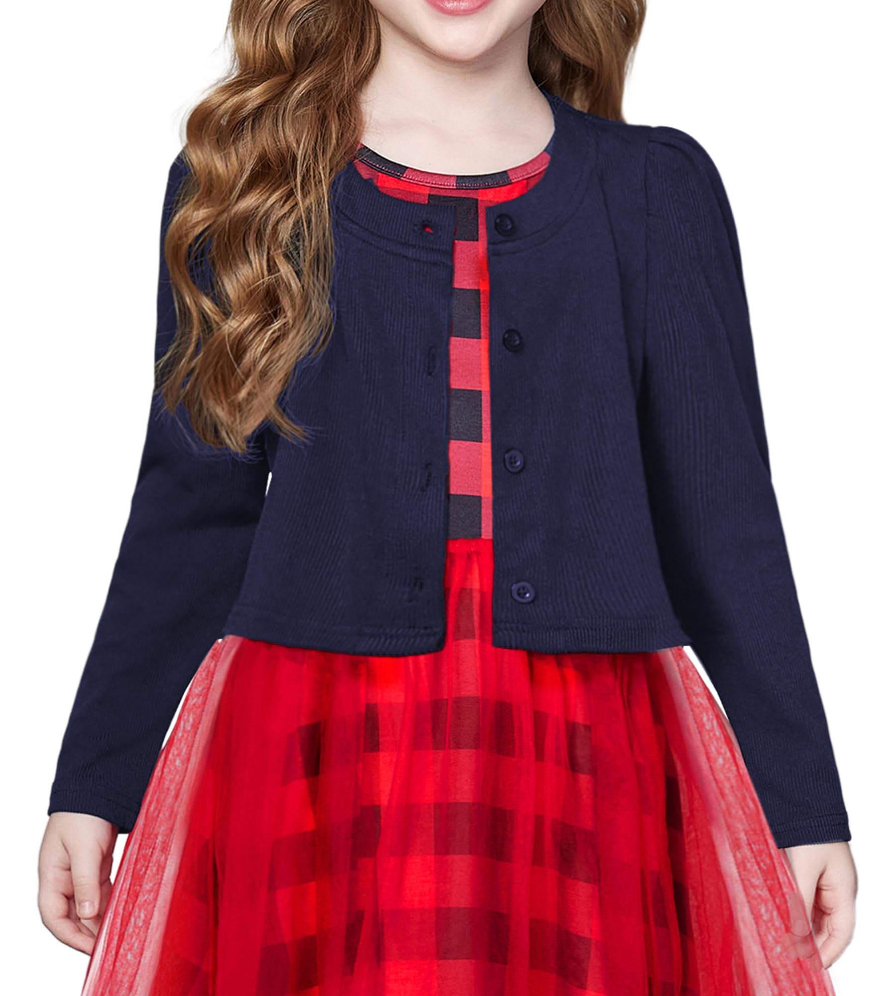 Arshiner Bolero Mädchen Festlich Strickjacke Kinder Puffärmel Schulterjacke mit Knopf Bolerojacke für Kommunionkleid Taufkleid 5-14Jahre