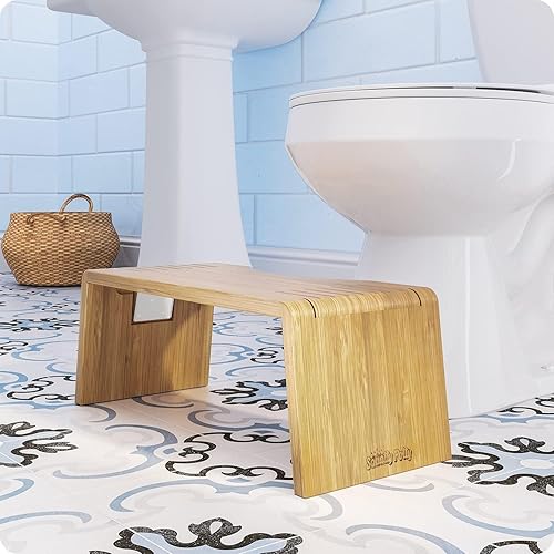 Vista 8 de Squatty Potty Oslo Taburete plegable de bambú – 7 pulgadas, taburete de baño plegable para niños y adultos – marrón, portátil y ahorro de espacio
