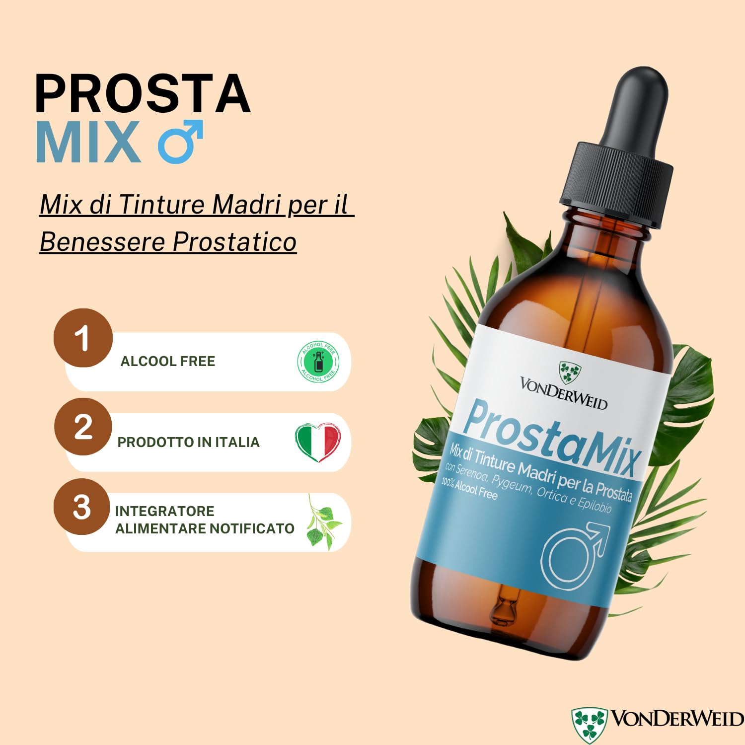 ProstaMix | Mix Tinture Madri con Serenoa Repens + Pygeum Africanum + Ortica + Epilobio | Integratore Prostata Uomo | Estratto Totale ad Ultrasuoni | Analcolico, Vegan | 100 ml