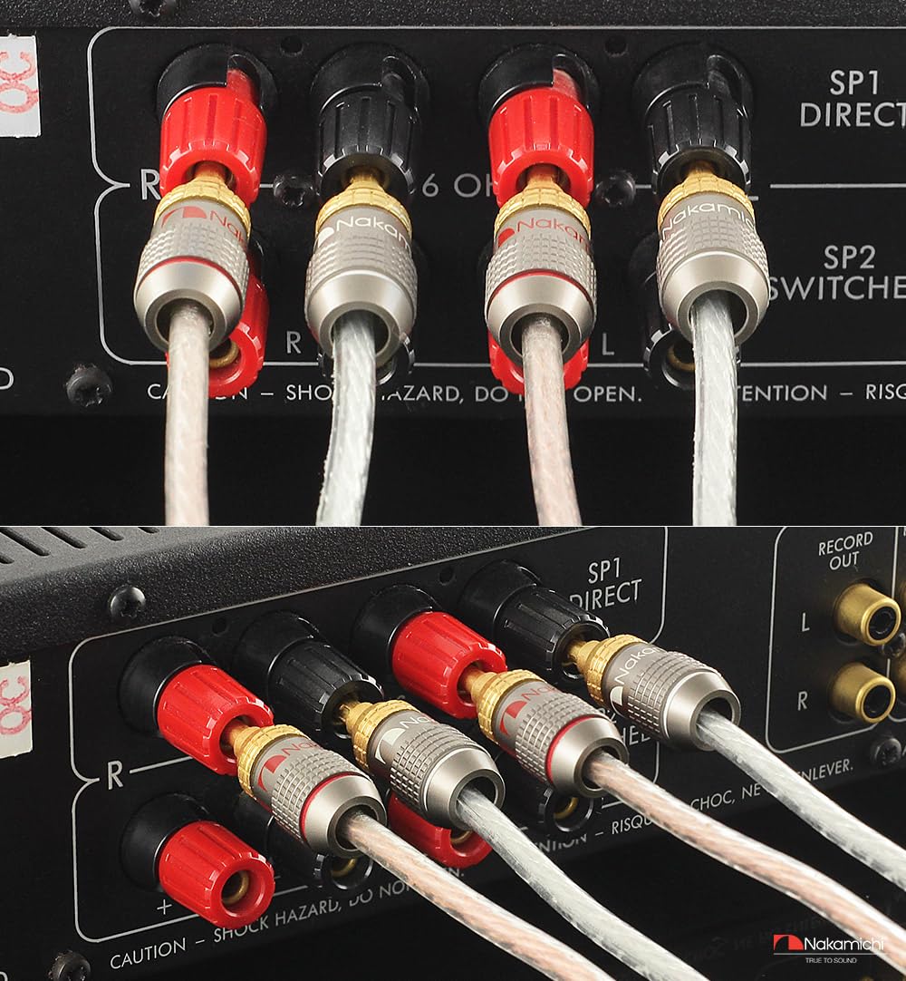 Nakamichi FanLock 24K Enchufe de BFA banana chapado en oro 10 AWG - 18 AWG calibre 4 mm para Altavoces Amplificador Receptor AV Estéreo Teatro en Casa Cable de Audio Conector, 20 piezas (10 pares)