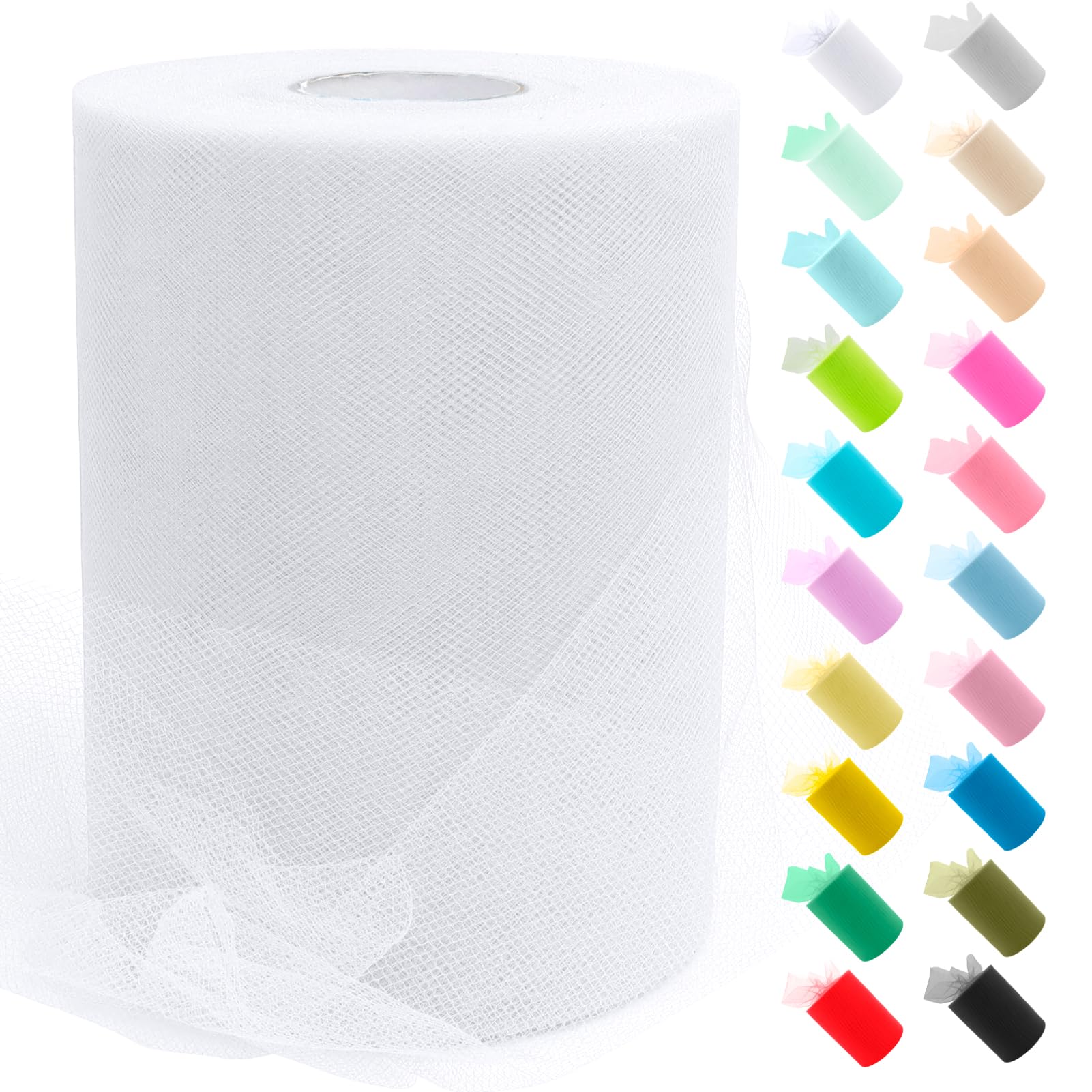 JeogYong White Tulle Roll, 6" x 100 Yards Polyester Netting Fabric Tulle Ribbon DIY Fabrics for Tutu Skirts Dress Wedding Party Decor Gift Wrapping