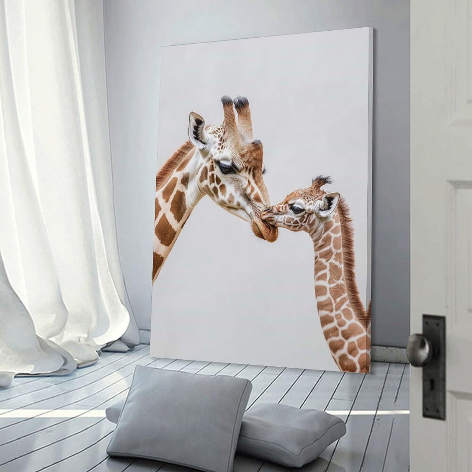 Junmoney Frame-Style-2 Home Decor Wall Art Giraffe Mother And Baby, 20X30inch(50X75cm), For Bedroom Decor, Cosy Corners Or Studios, Decorative Wall Art For Cosy Rooms