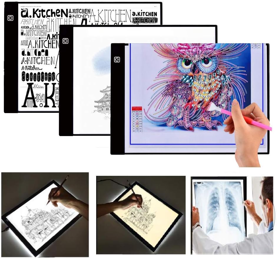 LED Light Table,A4 Light Box USB Ultra-Thin Dimmable Brightness Tracing Light Pad Portable Art Craft Light Table for 5D DIY X-ray Diamond Painting Artist Drawing Sketching Animation Design