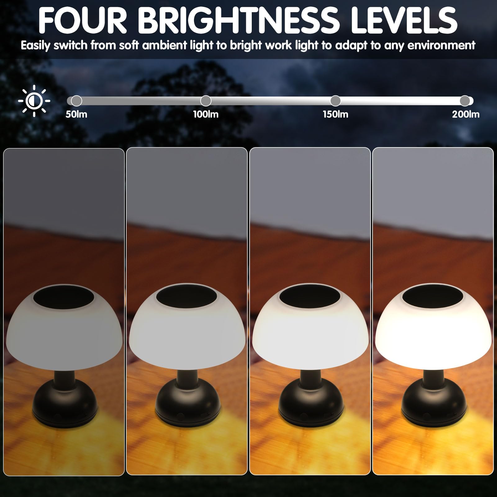 Lampada da tavolo a energia solare, per esterni, da tavolo, USB, ricaricabile, a energia solare, IP54, impermeabile, da tavolo, senza fili, per esterni, giardino, balcone, ristorante