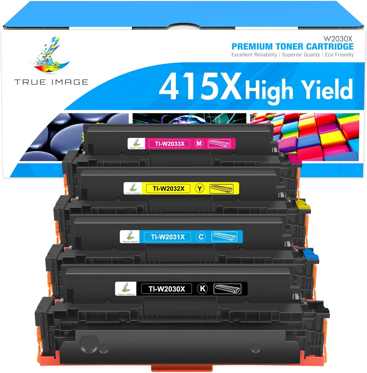 TRUE IMAGEToner Cartridge Compatible Replacement for HP 415X 415A Color LaserJet Pro MFP M479fdw Toner M479fnw M479fdn M479dn M479dw M454dn M454dw W2030X W2030A W2031X W2032X W2033X M479 M454 4-Pack