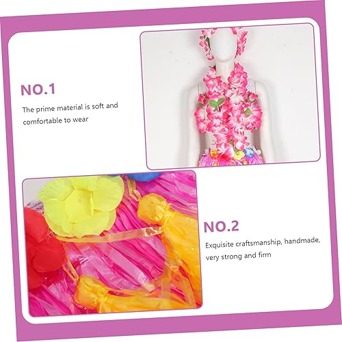 Miniatura 5 de ABOOFAN Falda de hierba hawaiana, conjunto de disfraz de baile, falda de hula tropical, accesorios de flores, diadema, collar, brasier para fiestas