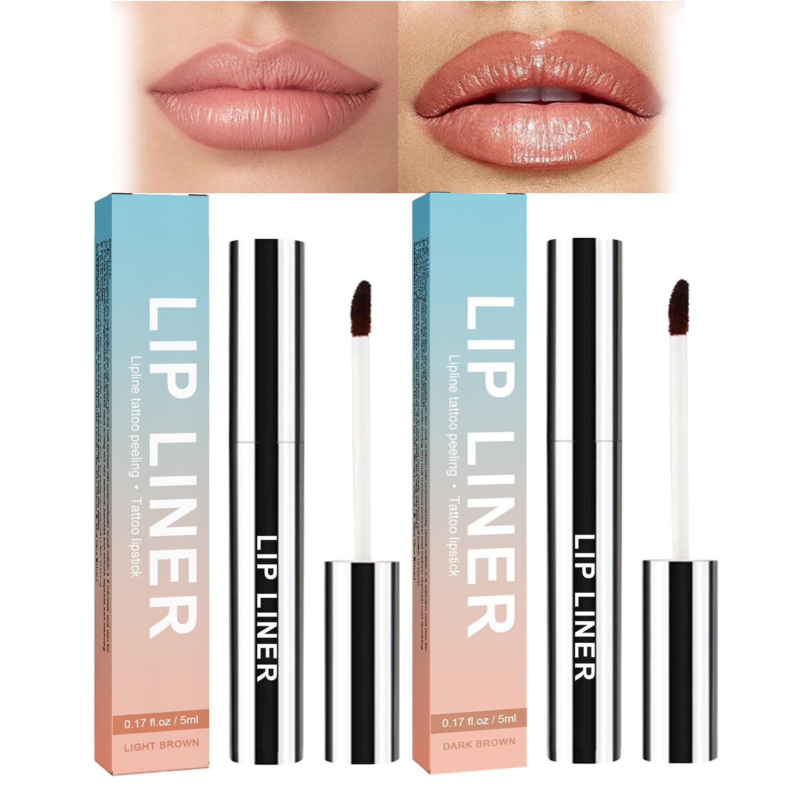 Peel Off Lip Liner Tattoo, Nude Contour Makeup Lipsticks, Lip Stain Plumps Up Lip Colour, Long Lasting Removable lip liner pencil, With Hyaluronic Acid & Vitamin E (2PC, #LIGHT BROWN；# DARK BROWN)