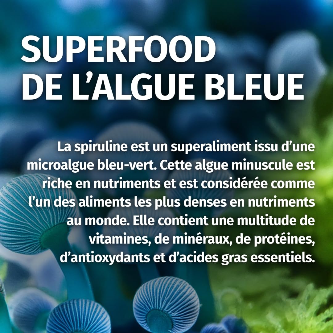 Green Naturals Spiruline 2 000 mg par jour – 240 gélules | Arthrospira platensis · Poudre pure · Vegan · Cure de 2 mois · Testé en laboratoire
