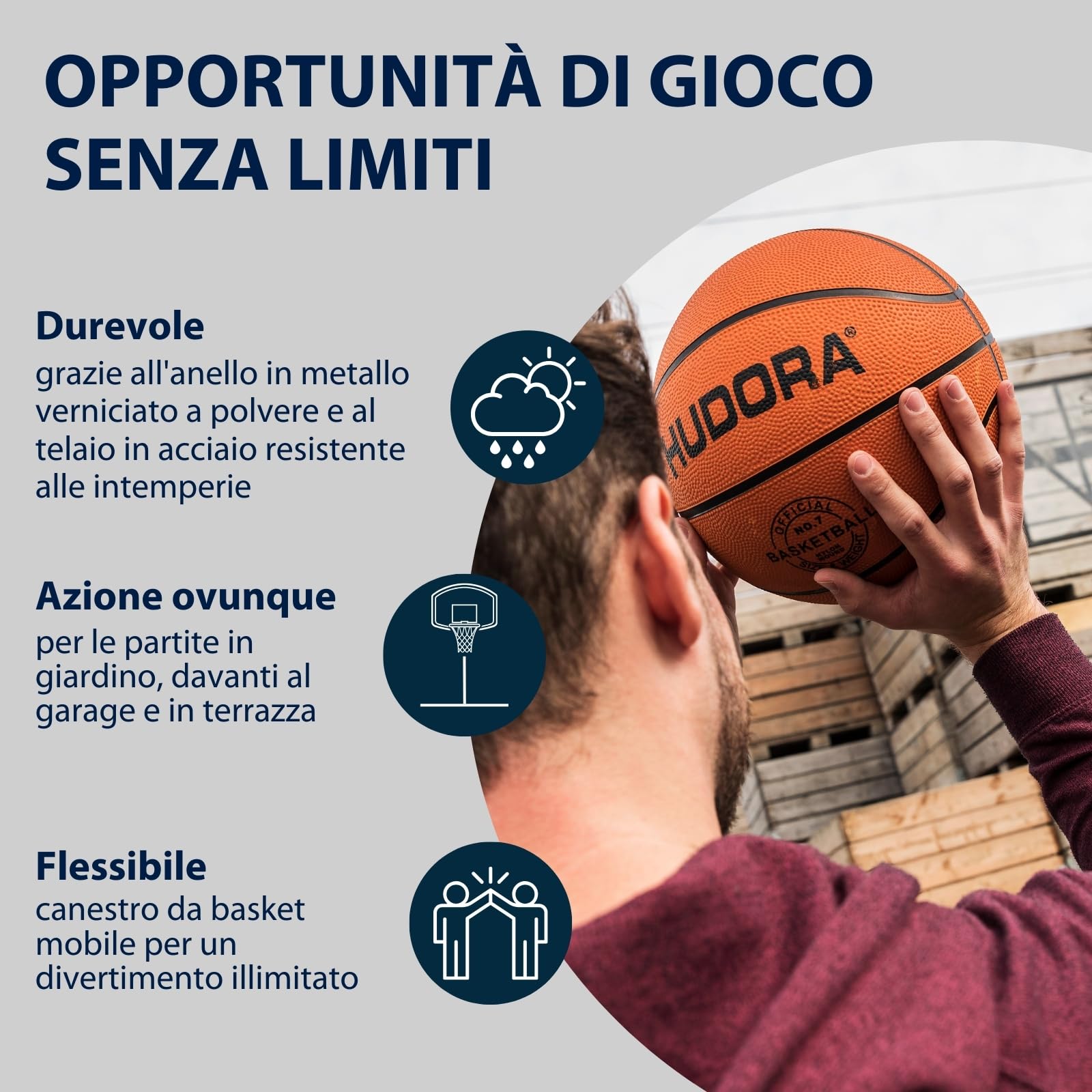 HUDORA Competition Pro - Canestro da basket regolabile in altezza con supporto per bambini/ragazzi e adulti - Canestro da basket mobile all'aperto - Cestino da basket con ruote