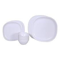 Signoraware Plastic Square Dinner Set, White, 24-Pieces