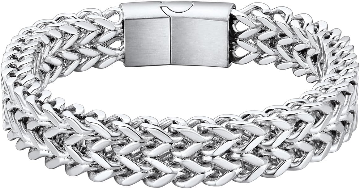 ChainsHouse Bracelet for Men Franco Cuban Chain Link with Sturdy Clasp, 7.5/8.3/9 Inches Length, 6/10/12MM Width Bracelet Chain, Gift for Husband, Dad, Father's Day