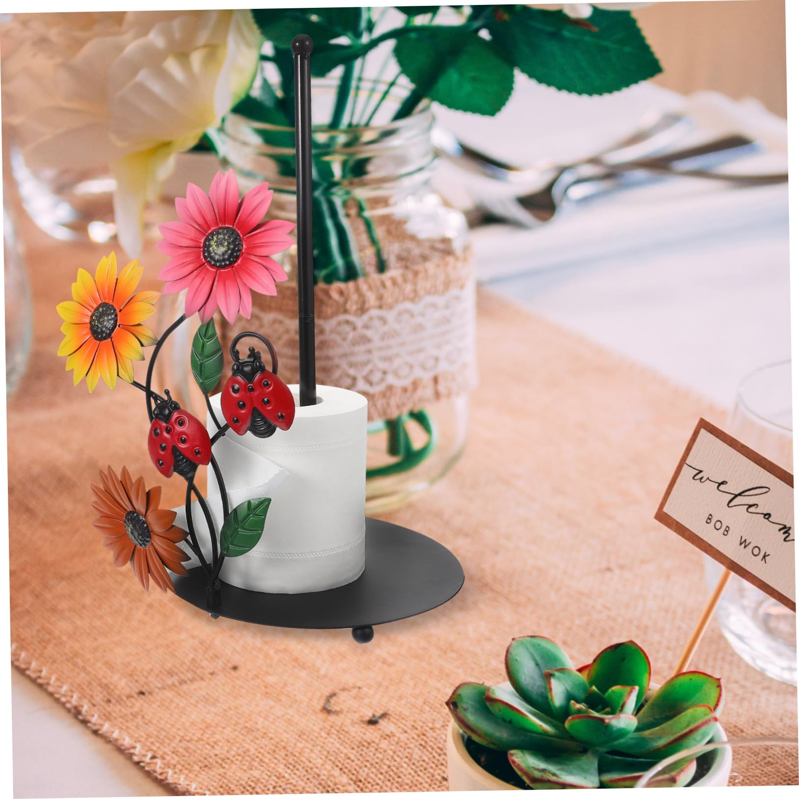 UKCOCO Portarotolo da Cucina Supporto da Tavolo in Ferro a Forma di Girasole Base Stabile, Decorazione Elegante per Casa e Soggiorno