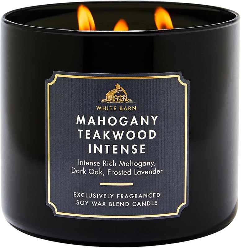 Vela intensa de 3 mechas de madera de teca de caoba - Vela perfumada para uso en el hogar - Fragancia duradera que llena la habitación - Alta concentración de aceite aromático - Mezcla de cera de soja