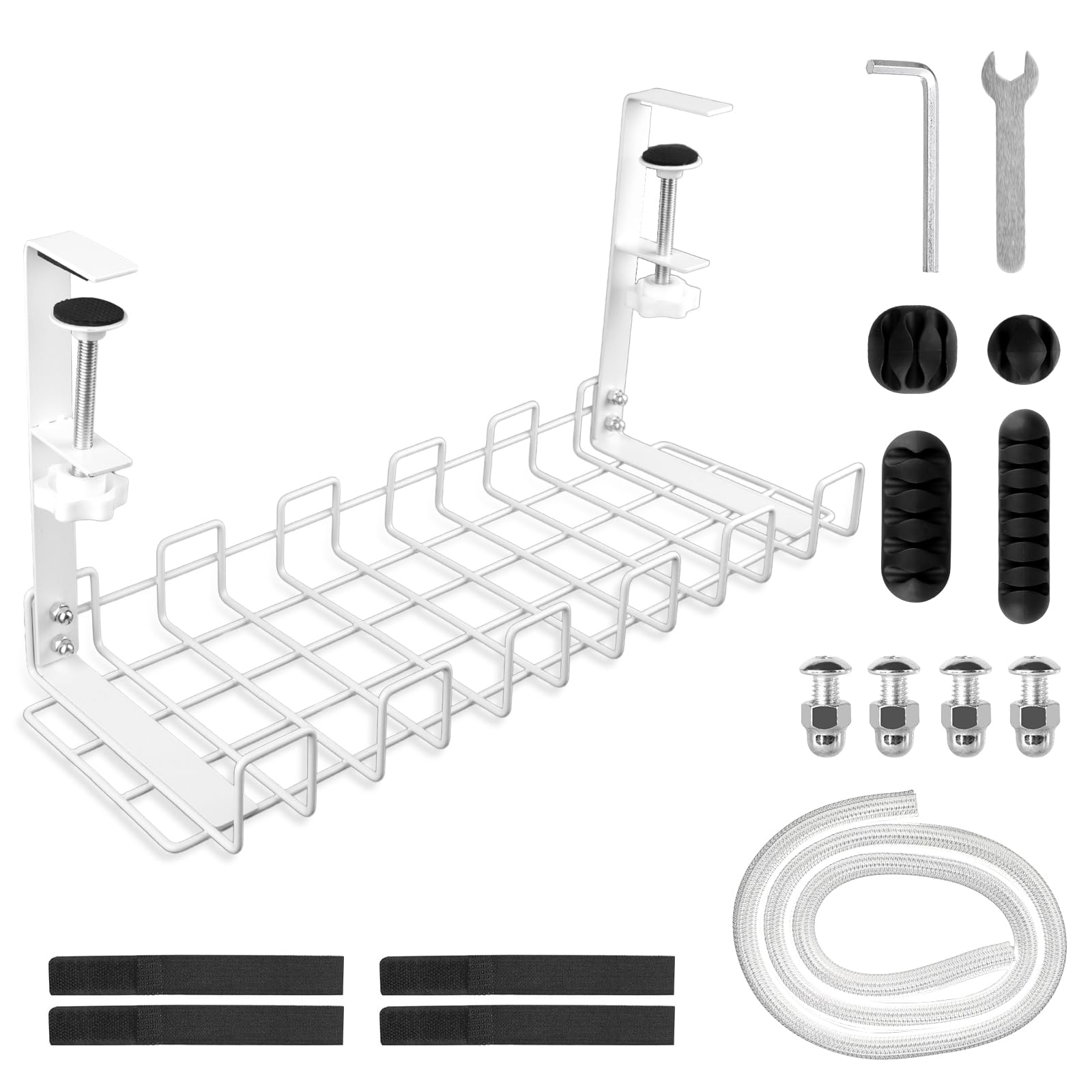 Organizador Cables, Bandeja de Gestión de Cables Cable Management, Organizador Cables Escritorio para Debajo del Escritorio, Cesta de Malla sin Taladrar, Accesorios para Almacenar y Esconder Cables