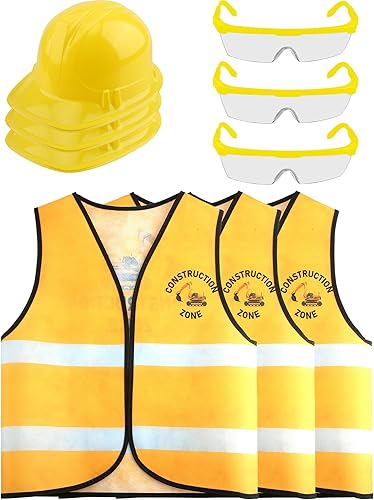 Juego de 9 piezas de disfraz de ingeniero de construcción para niños, chaleco de construcción, gafas de casco duro para niños, Halloween, cosplay