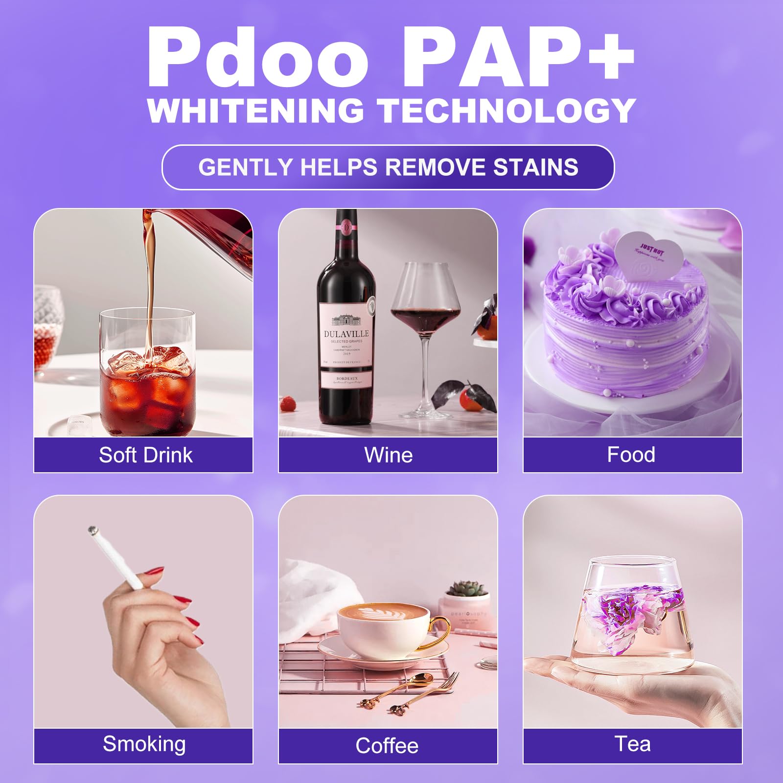 Purple Teeth Whitening Strips 14 Treatments - Enamel-Safe & No-Slip Whitening Strips - Fast Teeth Whitening Result in 7 Days - Kit de blanqueamiento para café, eliminación de manchas de vino