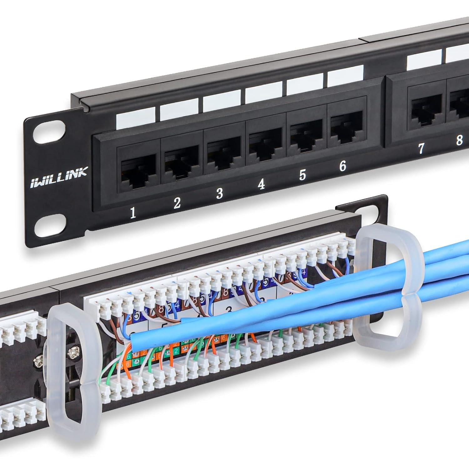 iwillink 12-Port Mini Vertical Cat6 Patch Panel, 10Gbps Network Panel with Wall Mount 89D Bracket